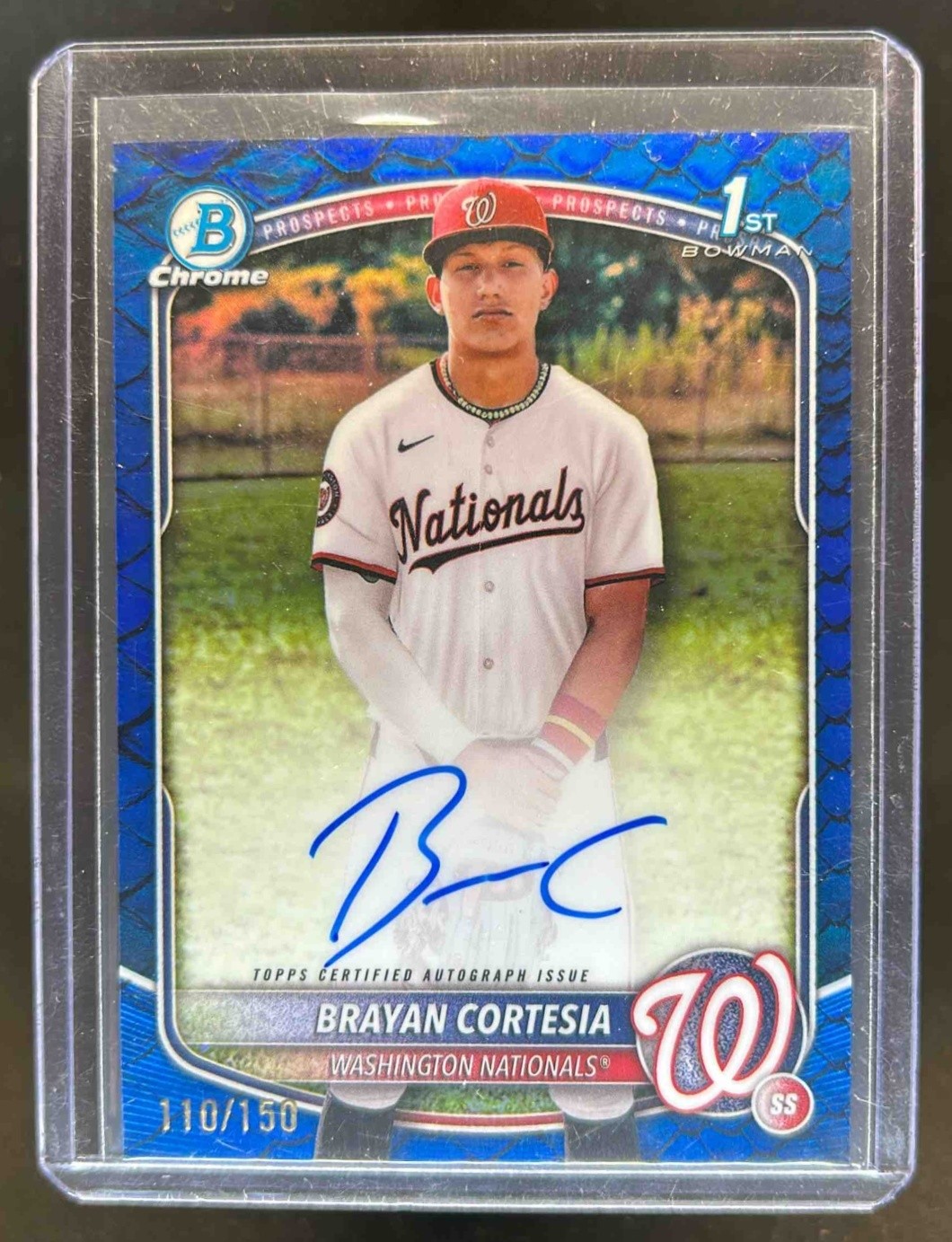 2025 Bowman Chrome Brayan Cortesia Auto Reptilian Blue Refractor 1st #110/150