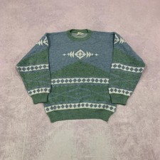 Vintage abstract knitted jumper Patterned Grandad knit sweater Men's M