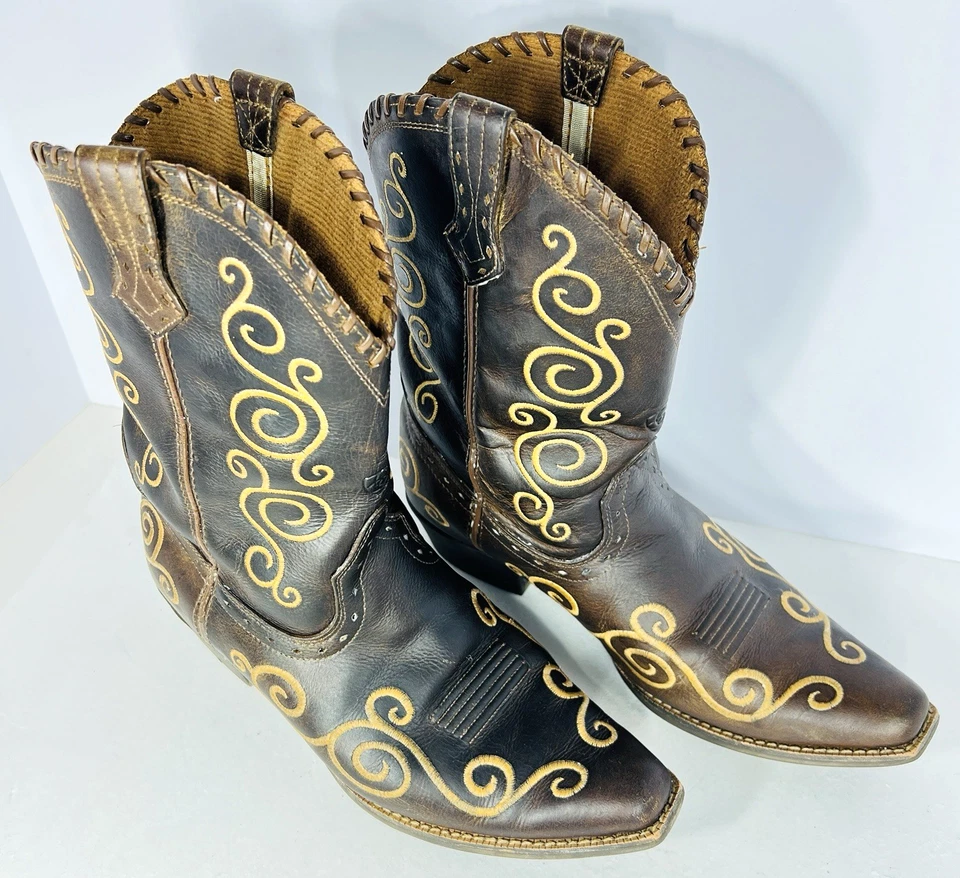 Botas ocidentais Ariat Shelleen marrom desgastado com bordado creme biqueira recortada 9 - Imagem 3 de 4