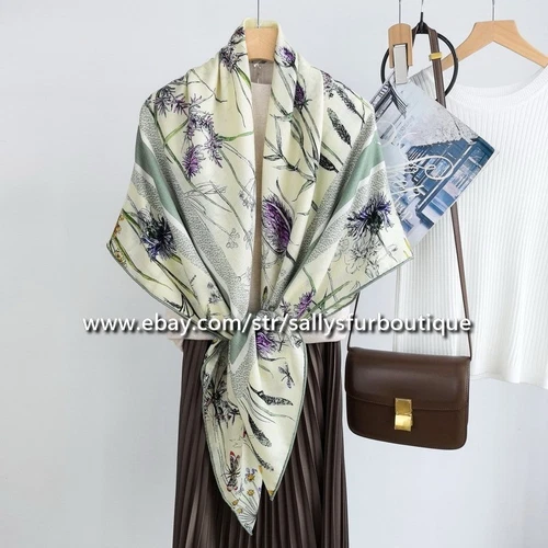 Sallys 70% Cashmere 30% Silk Stole Dragonfly Print 2 Face Scarf Shawl 53" Green - Picture 2 of 16