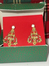 Vintage Avon Convertible Christmas Tree Earrings Gold Tone NOS Boxed 1989