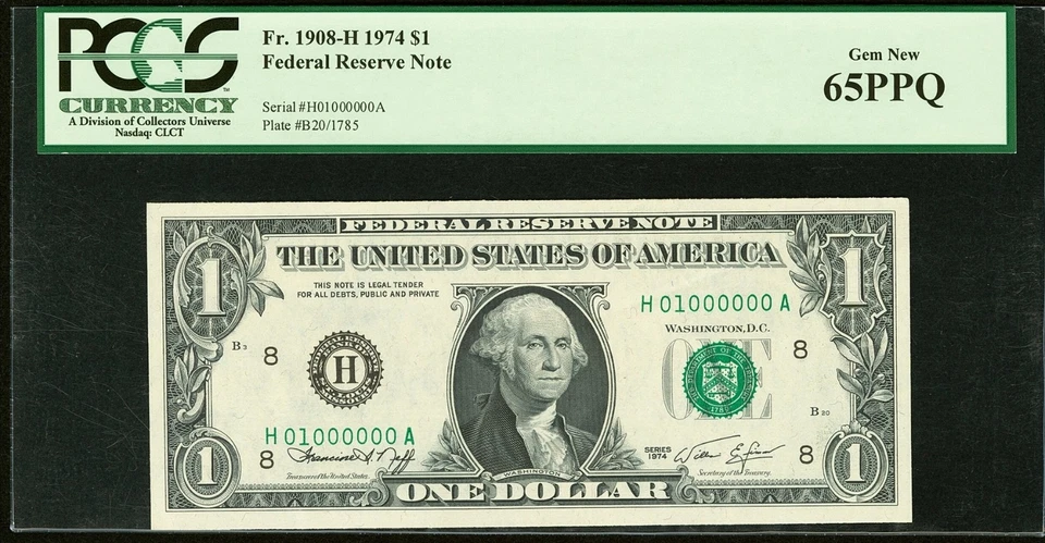 # 01000000 Fancy MILLION Serial Number NEAR SOLID BINARY 7 Zero's PCGS 65 PPQ $1 - Image 2 of 3