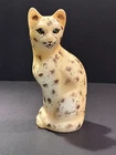 Fenton Opal Satin Stylized Jungle Cat Leopard Hand Painted Cat Figurine