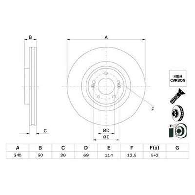 Bosch brake disc vented ø340 mm for Hyundai Santa DM, DMA TM, TMA TM Kia
