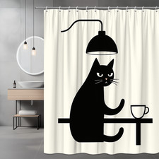 Funny Black Cat Shower Curtain for Cat Lovers and Pet Owners