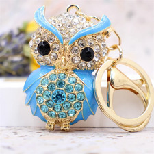 Cute Owl Crystal Keychain Rhinestone Enamel Bag Charm Car Key Ring Pendant Gift