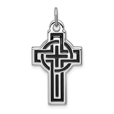 Sterling Silver Platinum-plated & Black Platinum Design Cross Pendant Necklace
