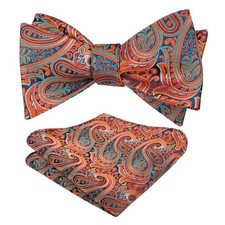 Mens 2 PCS UNTIED Gradient Paisley Self Bow Tie and Hanky Set Accessory