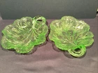 Indiana Glass Green Cabbage Leaf Dish Depression Glass Set/2 1930s