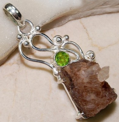 Natürlicher grober Citrin & Peridot 925 massiv Sterlingsilber Anhänger @B7-3