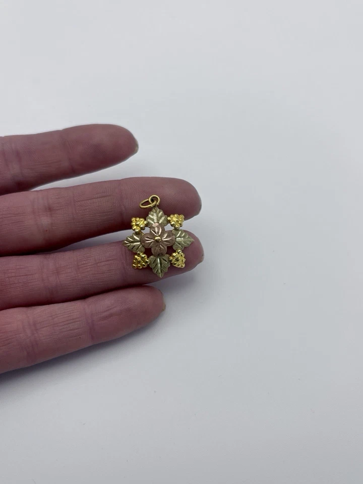 Multi-Tone Gold Flower Pendant, Black Hills Gold, 12k Yellow Gold Flower - Image 2 of 3