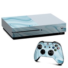 Xbox One S Console Skins Decal Wrap ONLY Baby Blue Ice Swirl Marble