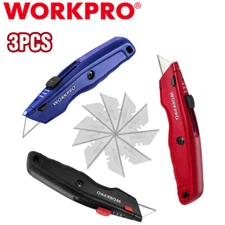 WORKPRO 3Pack Premium Utility Knife Heavy Duty Razor Knife Box Cutter 10PC Blade