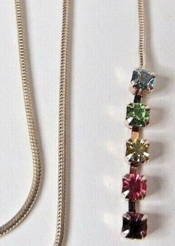 BEAUTIFUL LADIES 925 STERLING SILVER NECKLACE COLORFUL STONES SNAKE CHAIN 16" - Afbeelding 1 van 6