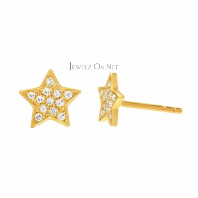 14K Gold natürliche Diamanten Stern Ohrstecker Weihnachten - Jewelzofny