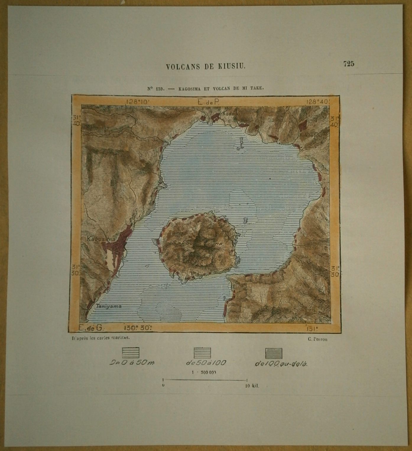 1882 Perron map KAGOSHIMA & SAKURAJIMA VOLCANO, KYUSHU, JAPAN (#139)