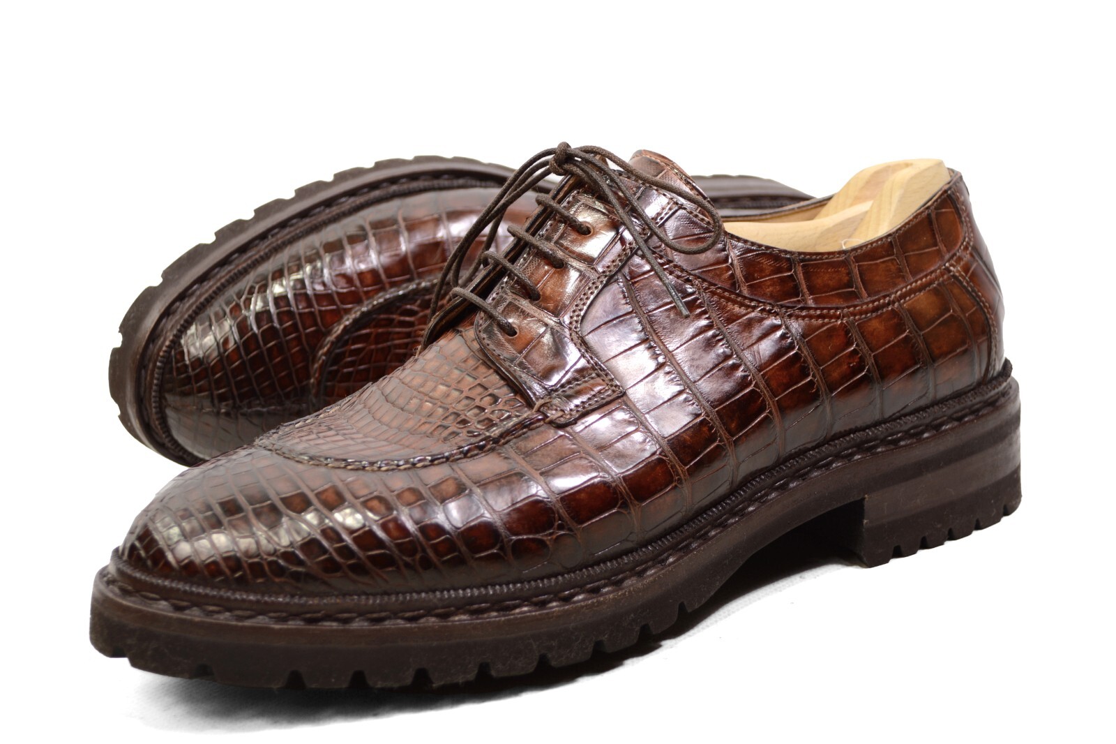 SAOLA 6000$ Santoni COCCODRILLO punta divisa scarpe Oxford da uomo UK 8F US9 marroni