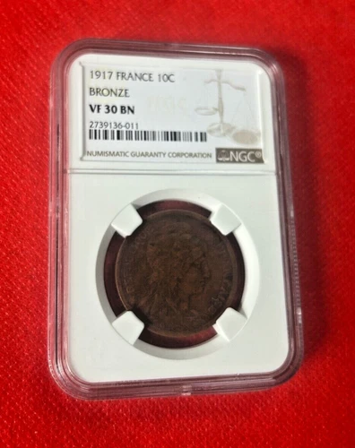 1917 FRANCE 10C GRONZE NGC VF 30 BN