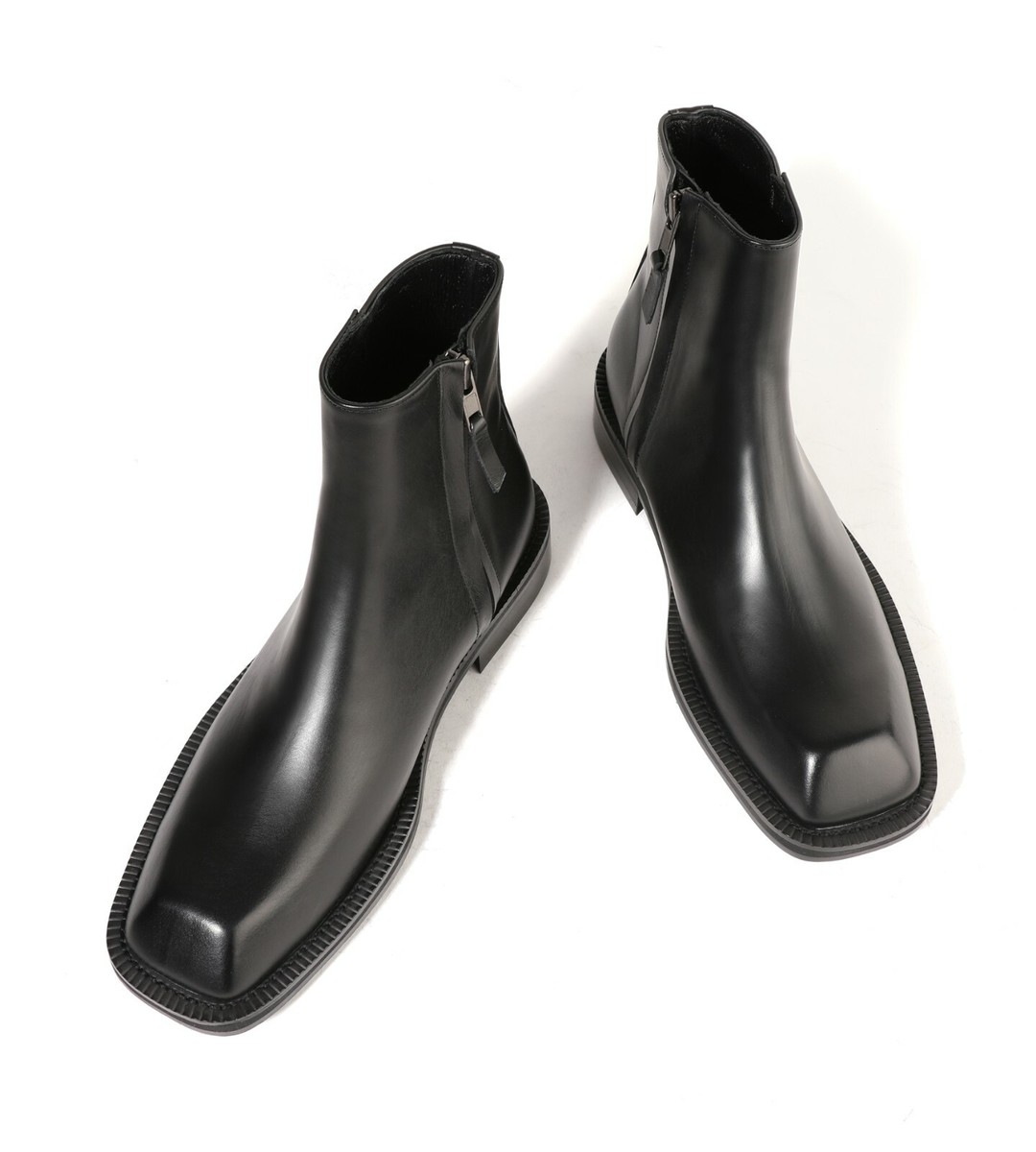 Firenze Atelier Men's Matte Black Leather Square Toe Side Zip