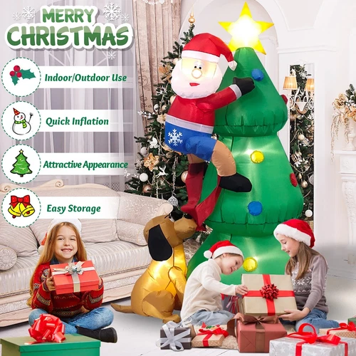 6 Fuß aufblasbarer beleuchteter Weihnachtsbaum mit niedlichem Weihnachtsmann und Hund Außendekoration - Bild 17 von 20