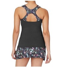NWT FILA KICK SERVE HALTER TANK BLACK PURPLE FLORAL PERFORMANCE TENNIS WOMEN L