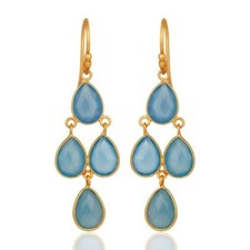 Blue Chalcedony 925 Sterling Silver Dangle Earrings Gemstone Jewelry