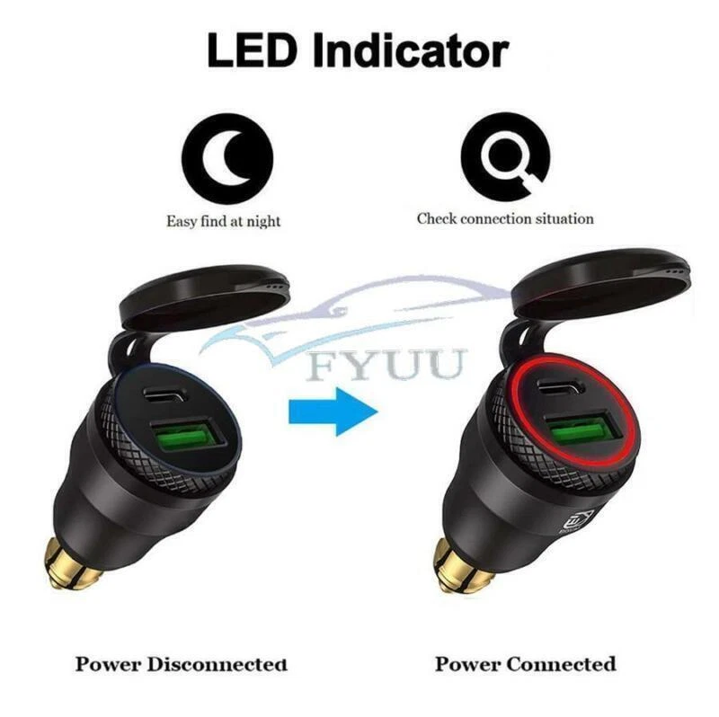 Cargador rápido USB tipo C impermeable luz LED roja para BMW F800GS F650GS F700GS Foto 3 de 4