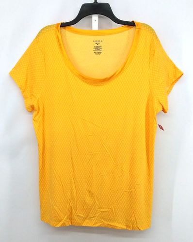 George Shirt Womens Plus Size 2XL Yellow Argyle Style Print Short Sleeve Top
