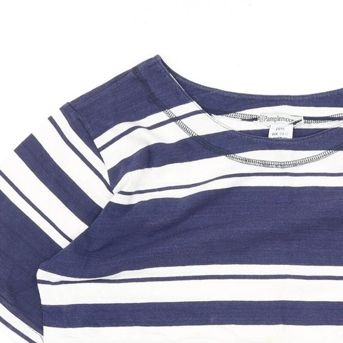 Camiseta básica de pomelousse para mujer a rayas azules 100 % algodón talla 10 cuello redondo - Imagen 5 de 12