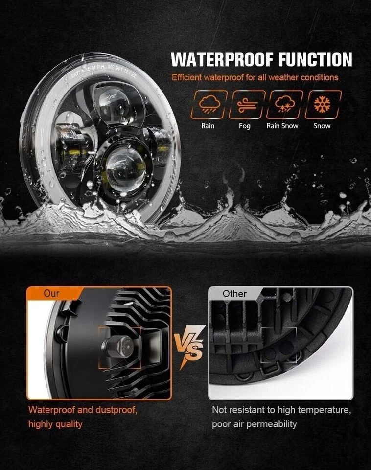 Faro LED rotondo 7 pollici Hi/Lo luce di posizione con omologato per VW Golf I II MK2 - Immagine 4 di 4