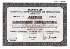 Mansfeld Aktiengesellschaft für Bergbau und Hüttenbetrieb 1937 1000 RM