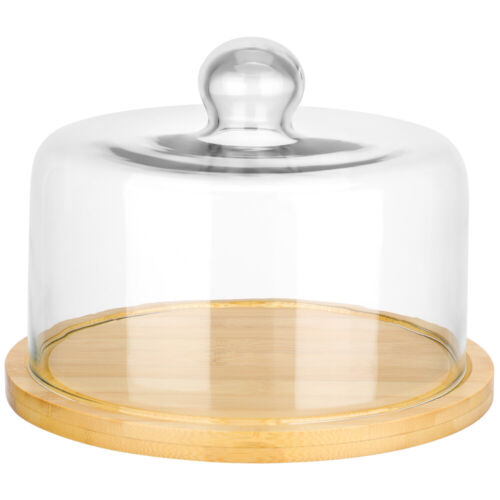 Glass Dome Cake Stand Wooden Dessert Tray Cake Cover Wood Tray
