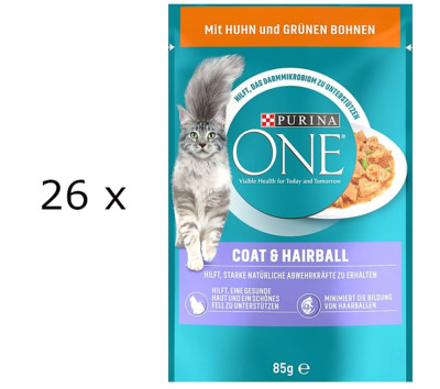 (EUR 14,10 /kg) Purina ONE Coat and Hairball mit Huhn & grünen Bohnen: 26 x 85 g