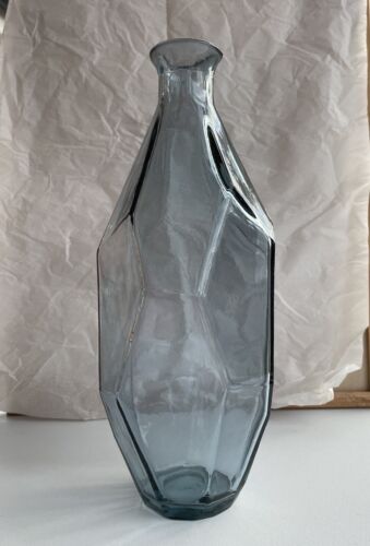 Vase en verre teinté bleu gris affichage floral géométrique asymétrique style moderne - Photo 1 sur 8
