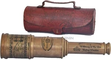 Nautical Brass Telescope With Leather Case Marine Spyglass Lot Of 5 Pcs