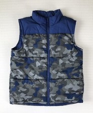 Gymboree Boys Puffer Vest Large 10/12 Full Zip Pockets Blue Gray Camouflage