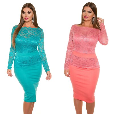 ELEGANTES KOUCLA MIDI PENCIL KLEID  MIT SPITZE STRETCH  TOLLE FARBEN