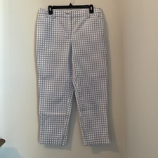 Talbots Blue White Gingham Check Print Perfect Crop Pants Women Size 8