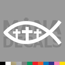 Ichthys Jesus Fish Calvary Cross Vinyl Die Cut Decal Sticker - Christian Three 3