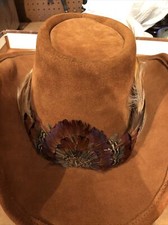 Men's Western Cowboy Cornerstone Hatworks Brown Suede Hat W/Feather - Small