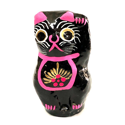 Japanese Maneki Neko Lucky Cat Beckoning Okimono Papier Mache Rich & Fortune C3