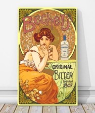 Vintage Alcohol Advertising CANVAS PRINT - BECHERS 24x16" - Alphonse Mucha