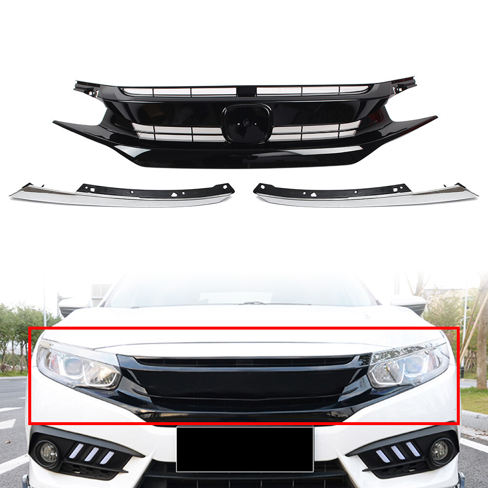 Front Grille Upper Grill Black For Honda Civic Coupe Sedan 2016 2017 2018 USA