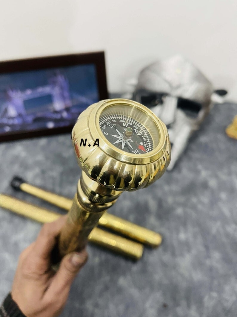 Nautical Brass Solid Brass Knob Compass Head Hand… - image 7