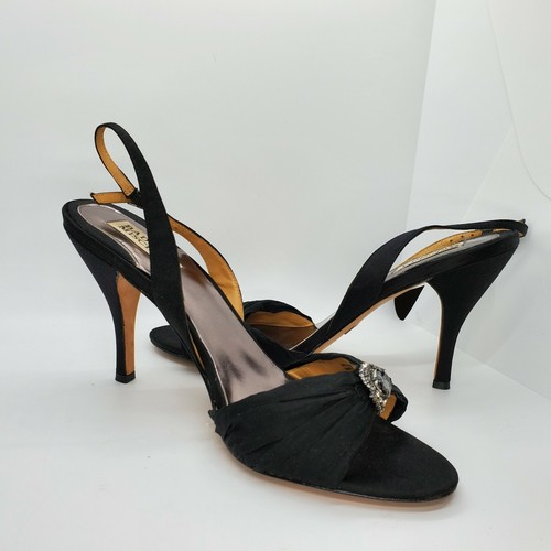 Badgley Mischka 10 M Negro Diamante de Imitación Charol Tacones Punta  Abierta Zapatos Sandalias | eBay