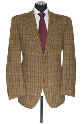 Harris Tweed Sakko Jackett 26 braun beige kariert 2-Knopf Lederknöpfe Patches - Bild 1 von 4