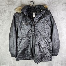 Womens Maurices Black Faux Fur Hooded Coat Winter Jacket Size Xl