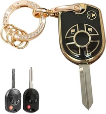 Keyless Entry Systems Key Fob Cover Shell with Keychain -4Buttons Gold-Black