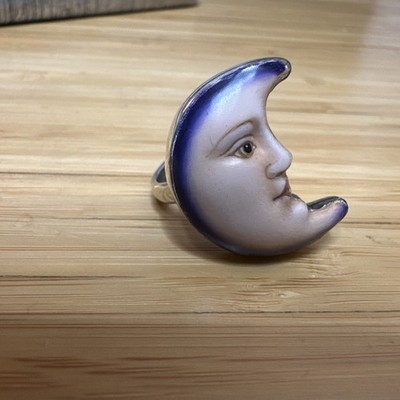Sergio Bustamante Sterling Silver Moon Face Ring Signed Handmade Size 5.5 T12