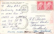 U.S.A. postcard 1957 APO 970(Koreal)to NZ PAKURANGA SEOUL 13 story Pagoda. due